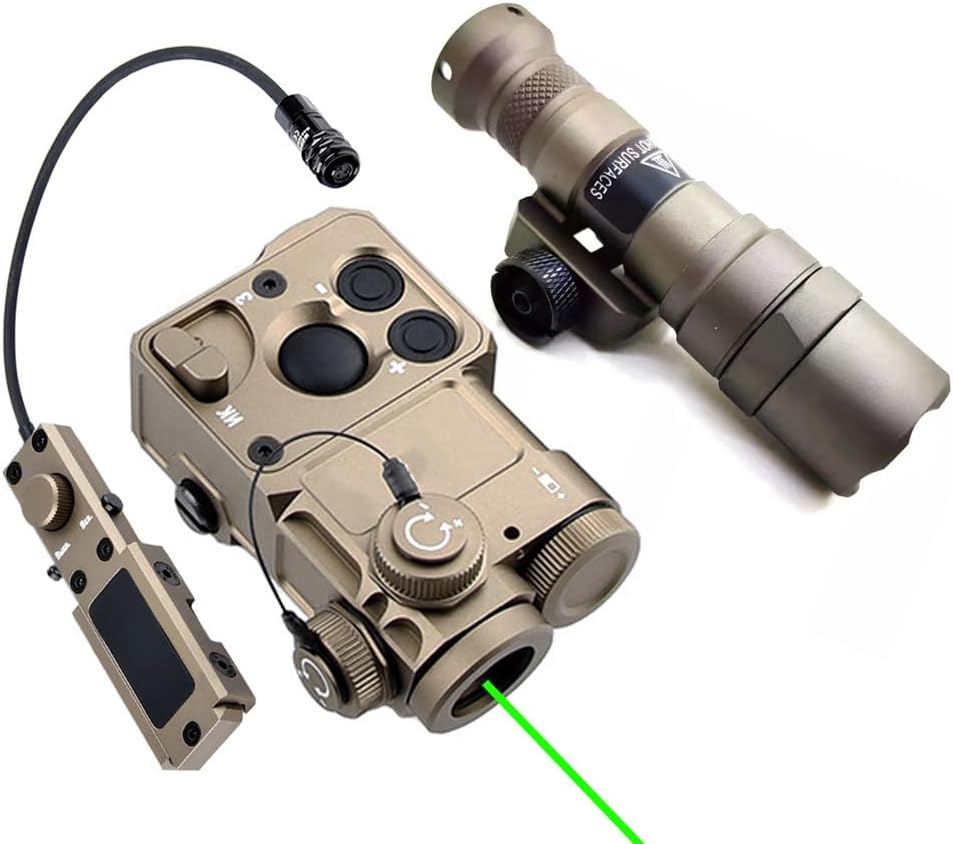 Metal PST4 Box Aiming Laser Sights Indicator(with Red/Green/Blue Laser Sight + IR Laser + Remote Pressure Switch), & M300B Strong White LED Flashlight Combo, Tan
