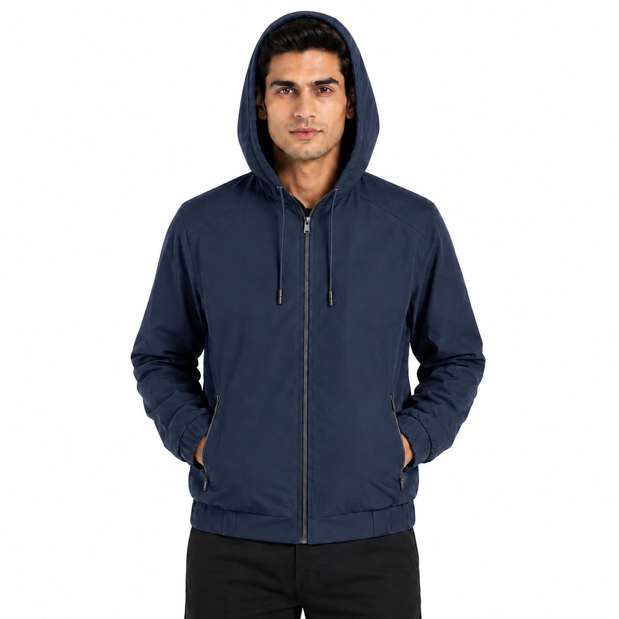 men's hooded rain jacket - water resistant, full zip, windbreaker coat