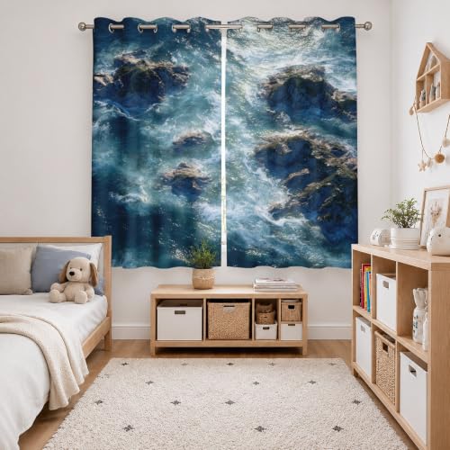 Rideau occultant isolant thermique vert à oeillets vagues 75x166 cm - 4