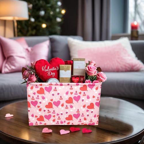 Image of Valentine's Day Basket Gift for Empty Cute Heart Large Storage Bin for Kid and Baby Room Decor (Balloon Love)