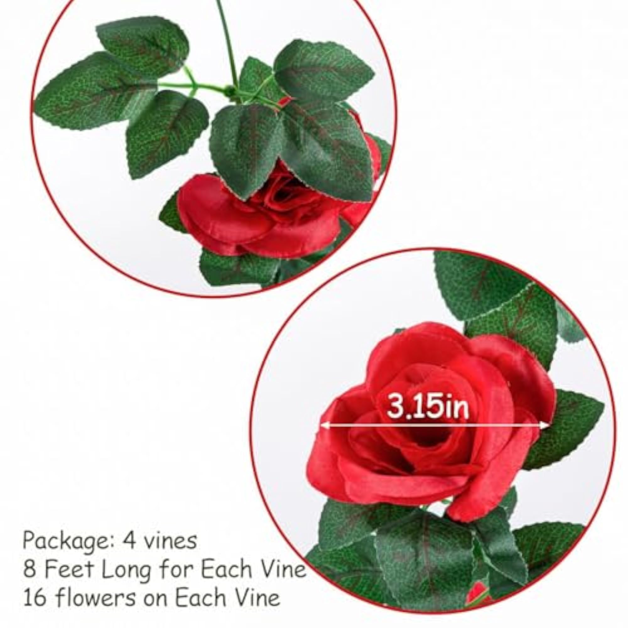 4 Pack (32FT) Artificial Rose Vine Fake Flowers Garland
