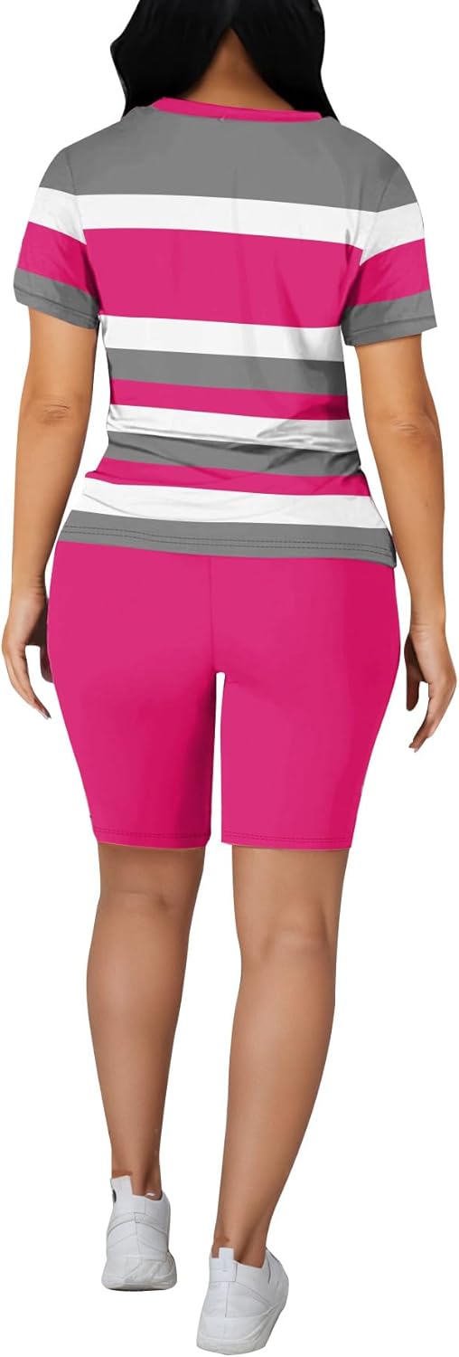 HBQ Women 2 Piece Outfits Summer Sweatsuits Slim Fit Track Suits Biker Short Workout Jogger Sets - Image 4