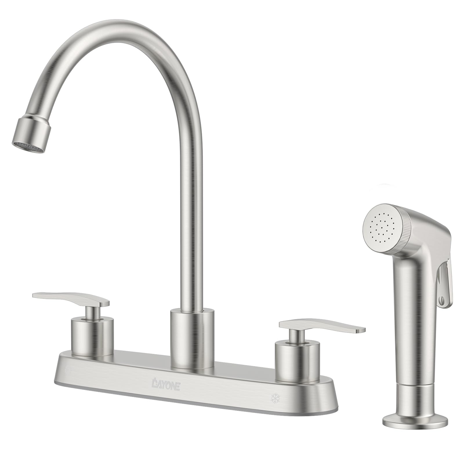 Kitchen Faucet with Side Sprayer 2 Handle Brushed Nickel, 8 Inches 4 Holes Centerset Kitchen Sink Faucet, Pull Out Stainless Steel Sink Faucets for RV Laundry Bar with Supply Lines, DAY-CR2001