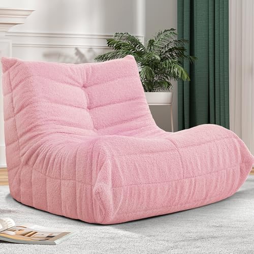 Image of Bean Bag Chair Big Sofa Beanbag Chair for Adults Fireside Chair Bean Bag Lounger with Memory Foam Filled for Home,Apartment or Gaming Venue(Pink Teddy)