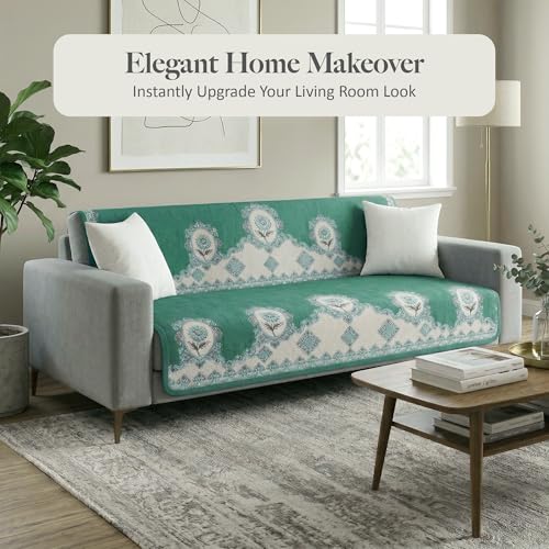 Image of Kuber Industries Net Cotton 3 Seater Long Seat Sofa Cover Set for Dust Protecter | Couch Cover for Living Room, Home | Sunflower Print Blaze 1418 - Green