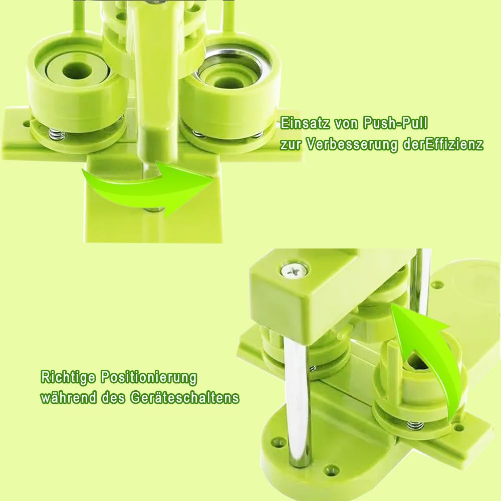 Buttonmaker Knopfmachermaschine, 58 mm Pinmaker,100-teilige Buttonteile, Pin Button Maschine, Stanzset mit Bogengriff, für DIY-Geschenke für Kinder (Grün)