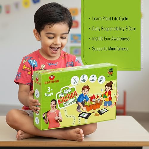 Image of Kids Gardening Kit for Age 3-7 | My First Kitchen Garden DIY Plant Growing Kit | Educational Science Toy for Kids | Complete Gardening Set with Seeds, Tools & Pots | Gift for Boys & Girls