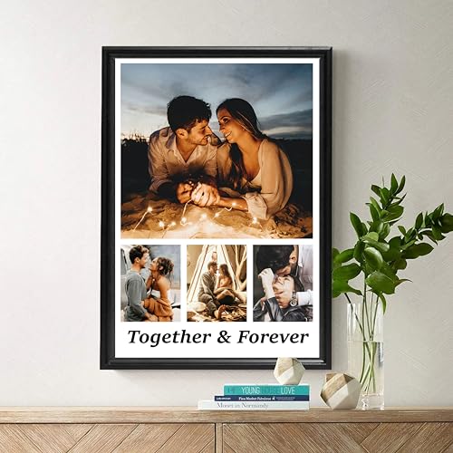 Image of 10X15 Inches Big Size Wood Rectangular Photo Frame With Photo Upload-Customized&Personalized Collage Wall Image Frame With Your Quotes Text For Anniversary,Birthday-4 Photos,Black