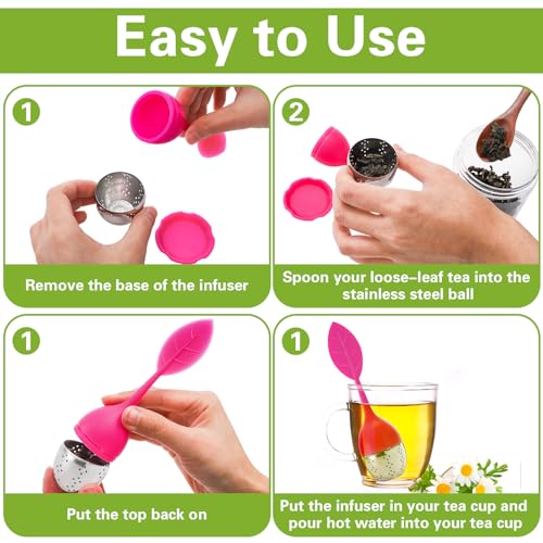 Bekith 7 Pack Silicone Tea Infuser, Cute Loose Leaf Tea Steeper, Fine Mesh Tea Strainer with Drip Tray, Stainless Steel Tea Filter Ball Tea Diffuser Steeper for Cup Mug by Bekith - Image 4