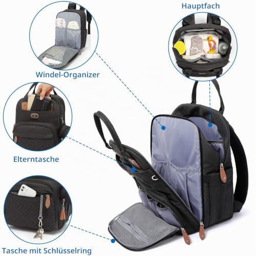 Dikaslon Großer Wickelrucksack Wickeltasche Kinderwagengurte für Eltern – Ansicht 3