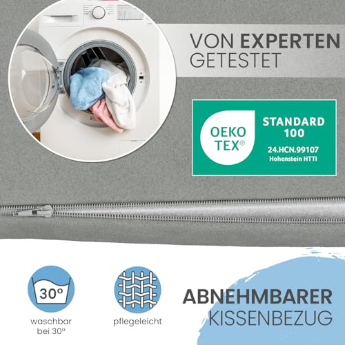 ELONEO Multifunktionales Keilkissen, Rückenkissen, Kniestütze, Beinstütze, Venenkissen für Couch und Sofa, Lesekissen, Größe W55 x H56 x L30. 5 cm, Grau