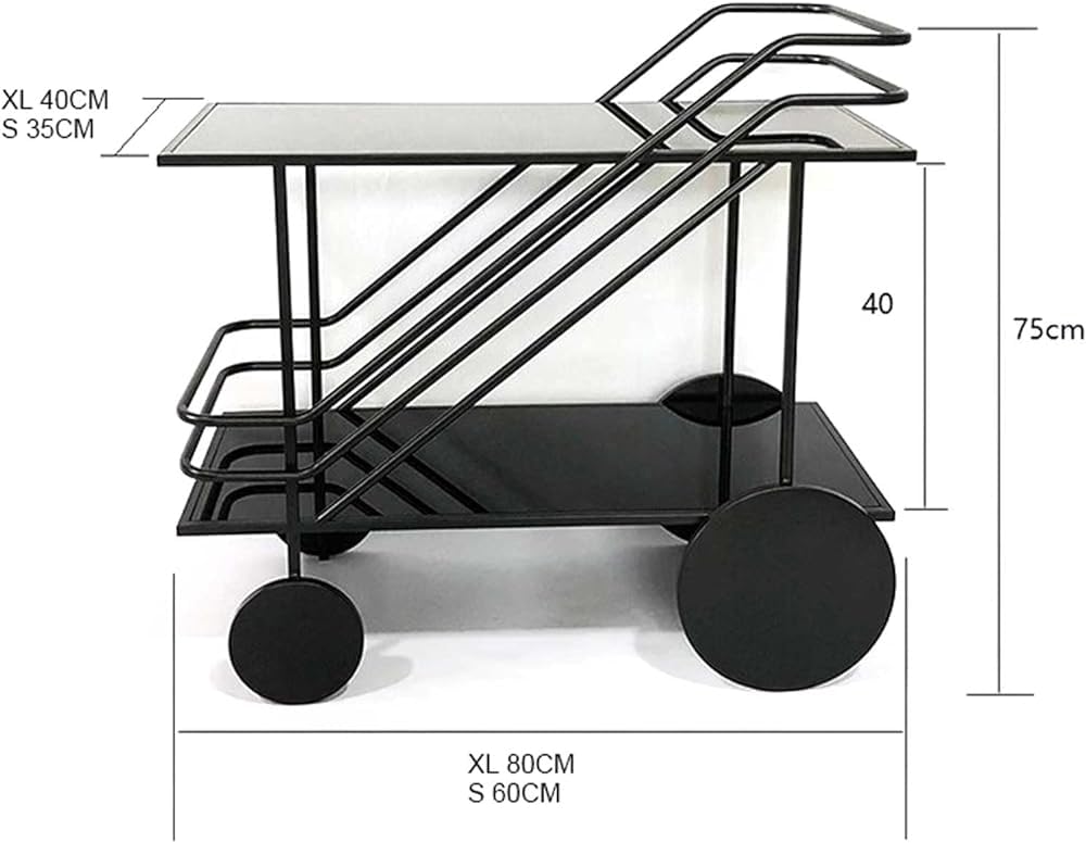 Chariot de service moderne à 2 niveaux en verre et métal avec roulettes – Barre de rangement pour café et vin – Étagère de rangement mobile
