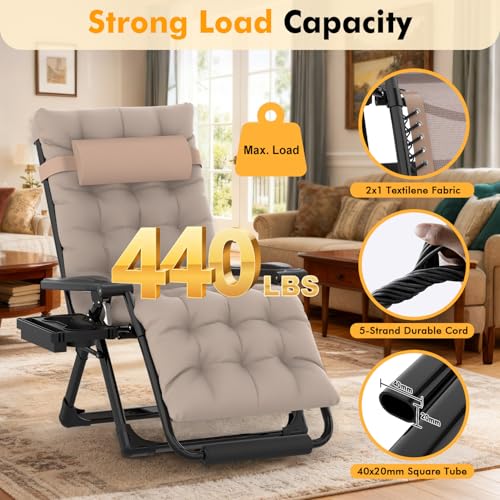 Image of Slendor Oversized Zero Gravity Chairs XL, 29in Padded Recliner Chair, Beige