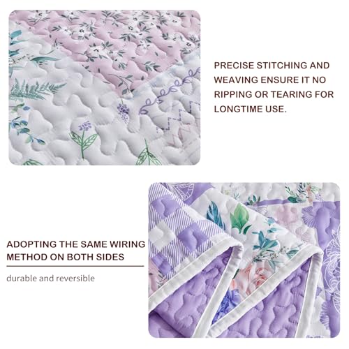 Juego de edredón floral de 3 piezas Queen en microfibra suave con dos fundas de almohada moradas 5