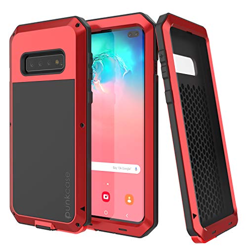 Punkcase S10 Plus Metal Case, Heavy Duty Military Grade Armor Cover [Shockproof] Full Body Hard Aluminum & TPU Hybrid Design [High Impact Bumper] Compatible W/Samsung Galaxy S10 Plus (Red)