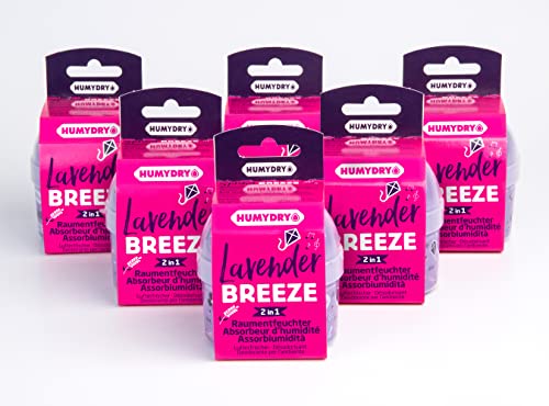 6er-Set HUMYDRY® Mini 75g Luftentfeuchter Lavender Breeze - Luftentfeuchter und Lufterfrischer in Einem - Absorbiert zu hohe Luftfeuchtigkeit und verleiht einen angenehmen Duft