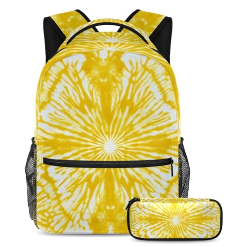 Sac à dos étudiant vert tie-dye pour le collège et le lycée, pack avec trousse d'école