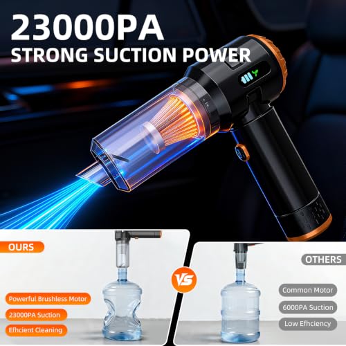 Image of Handheld Vacuum Cleaner Cordless, 23000Pa Powerful Car Mini Vacuum Cleaner, Rechargeable Portable Lightweight dust Catcher for Home Car Carpet Stairs Pet Hair Deep Cleaning（Black-Orange）