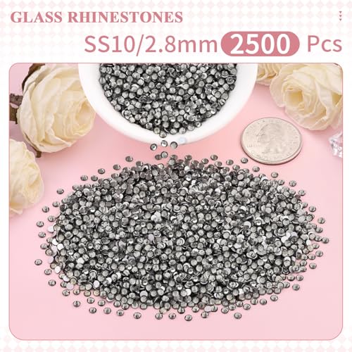 Image of 2500PCS SS10 /2.8mm Crystal Glass Rhinestones for Bedazzling (Black Diamond) | Flatback Rhinestones for Crafting DIY Nail Art Makeup Decoration, Gems Diomand Charms for Tumbler Shoes Clothing Mug