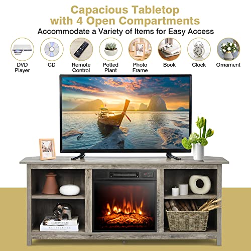 Tangkula Tv Stand With Electric Fireplace, For Tvs Up To 65 Inches, With 18 Inches 1400W Electric Fireplace, With Remote Control, 3 Level Adjustable Flame & Timer, For Living Room, Bedroom #TOP7
