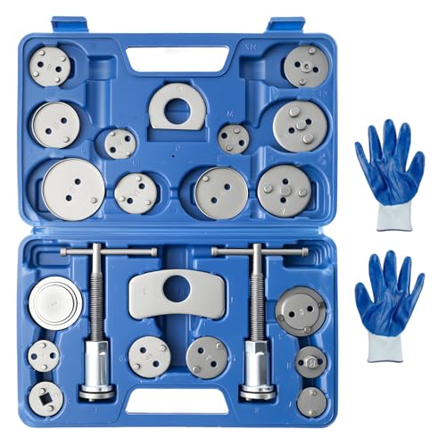BREEZENEST 22Pcs Brake Caliper Rewind Tool Kit Universal Disc Brake Piston Wind Back Tool Set for Cars Trucks & SUVs Heavy-Duty Caliper Compression Tool for Front & Rear Brake Pad Replacement