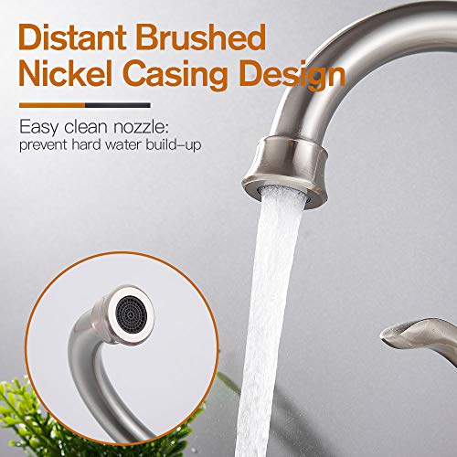 Image of Bathroom Sink Faucet FRANSITON 4 Inch Faucet 2 Handle Bathroom Sink Faucets Lead-Free Brushed Nickel Bath Sink Faucets with Pop-up Drain Stopper and Supply Hoses