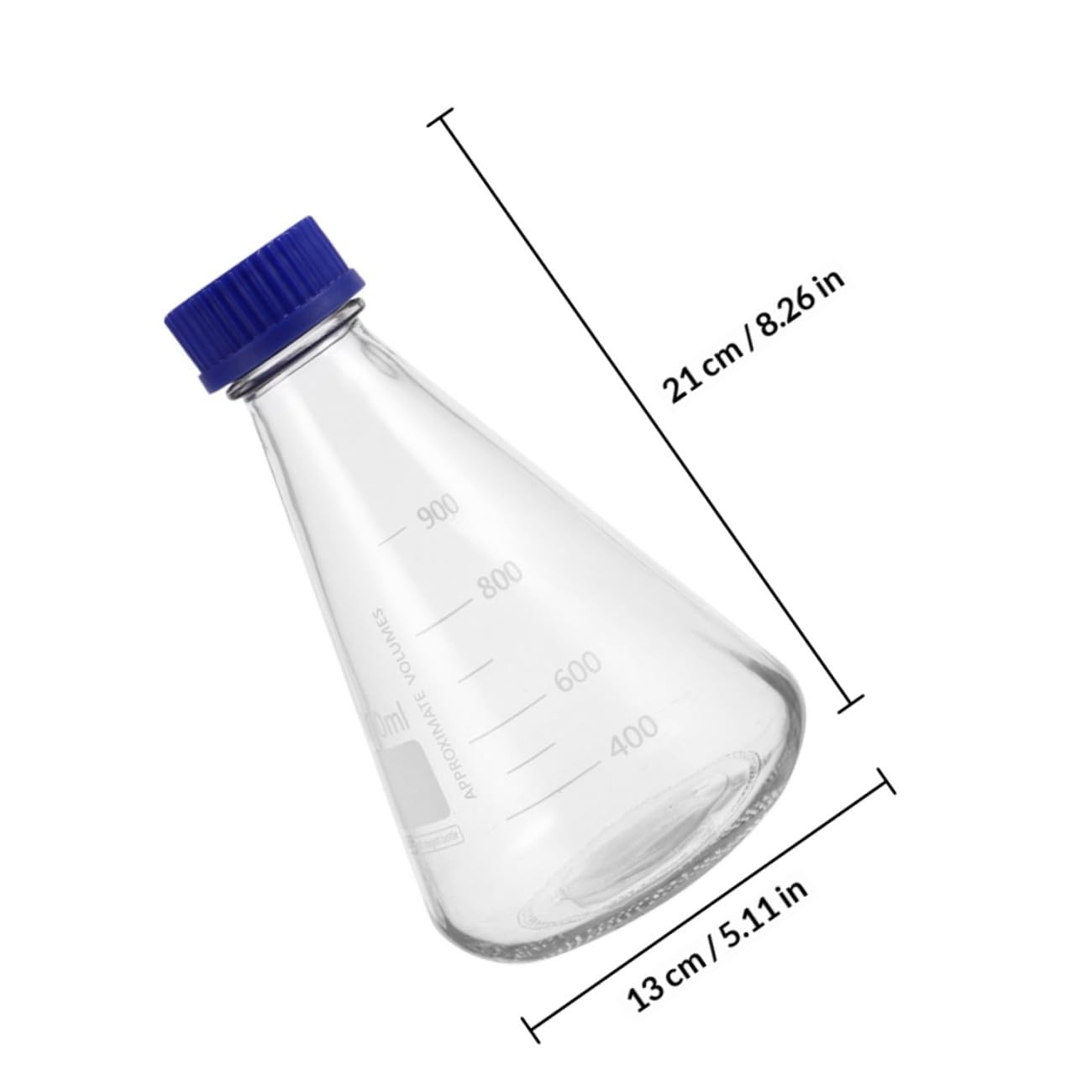 Set 2 Pezzi Bottiglie Coniche per Reagenti in Vetro Borosilicato da 1000ml Tappo, Graduato e Stabile, per Laboratori e Lezioni Scientifiche