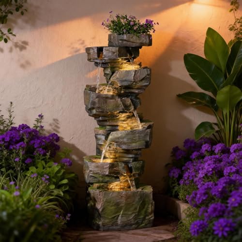 Image of Sunlinua 49H Realistic Rock Outdoor Water Fountain with 6 Tiers