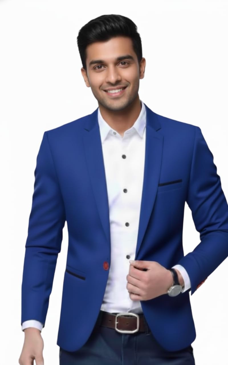 humjoli Men's Slim Fit Blazer, Royal Blue, Single Breasted, Notch Lapel, Formal Casual Wear-picture-55