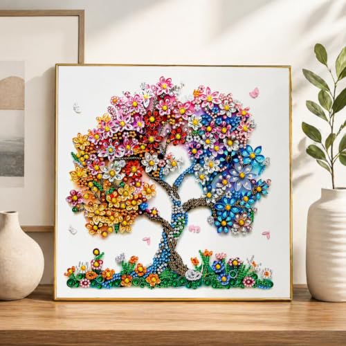 Image of Flavizo Diamond Painting Kit for Adults, DIY Craft with Drill Rhinestones Canvas, Creative Diamonds Artwork, Handmade Decoration Sparkling Home Wall Display (Colorful Tree)