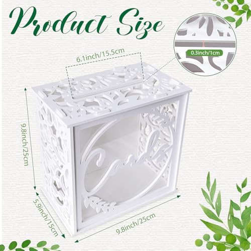 OurWarm White Wedding Card Box for Reception, PVC Gift Card Box with Lock & Acrylic Window, Wedding Envelope Money Honeymoon Holder for Party Graduation Baby Shower Birthday