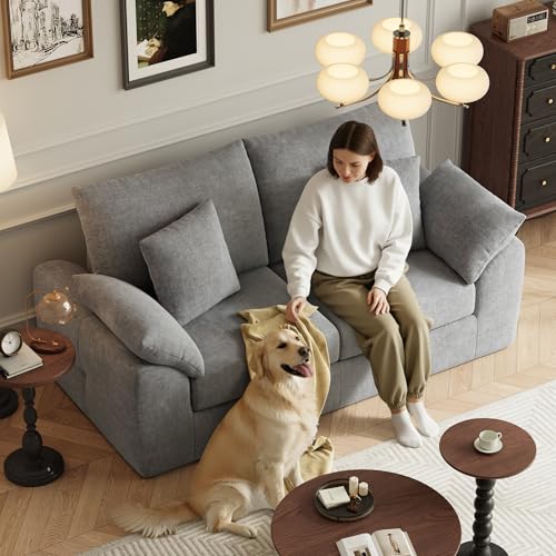 smartue 75.6" Cloud Boneless Sofa, Loveseat Couches with 4 Pillows, Modern Living Room 2 Seater Sofa for Small Space, Apartment, No Assembly, Light Grey