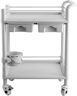 2-Tier Service Cart with 2 Drawers,Large Capacity Medical Dentistry Trolley with Dirt Bucket, Beauty Salon Rolling Cart with Handle Storage Beauty Service Trolley