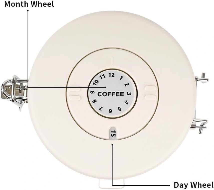watchget Airtight Coffee Canister Coffee Bean Storage One Way Releasing Valve Container with Date Tracker and Scoop 1.8 Liter Stainless Steel Food Storage Container Canister, Creamy White