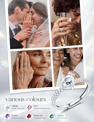 JeweBella 925 Sterling Silver Heart Ring for Women Cubic Zirconia Wedding Engagement Promise Ring Thumb Adjustable Rings for Women Girls Jewellery Gift - Image 4