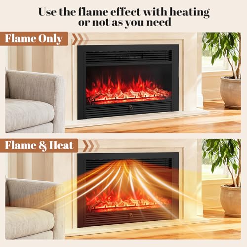 Image of Giantex 36 inch Electric Fireplace Insert, Wall Recessed /Mounted, Freestanding Fireplace with Remote Control, 3 Color Adjustable Flames, 2 Modes Heat, 8H Timer, 5 Brightness, 750 /1500W Heater