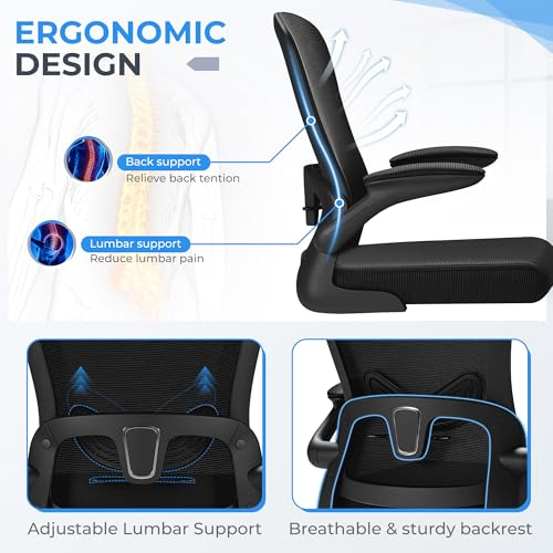 Image of Devoko Ergonomic Drafting Chair with Flip-up Armrests,Executive Tall Office Chair Standing Chair with Lumbar Support and Adjustable Footrest Ring for Standing Desk(Black)