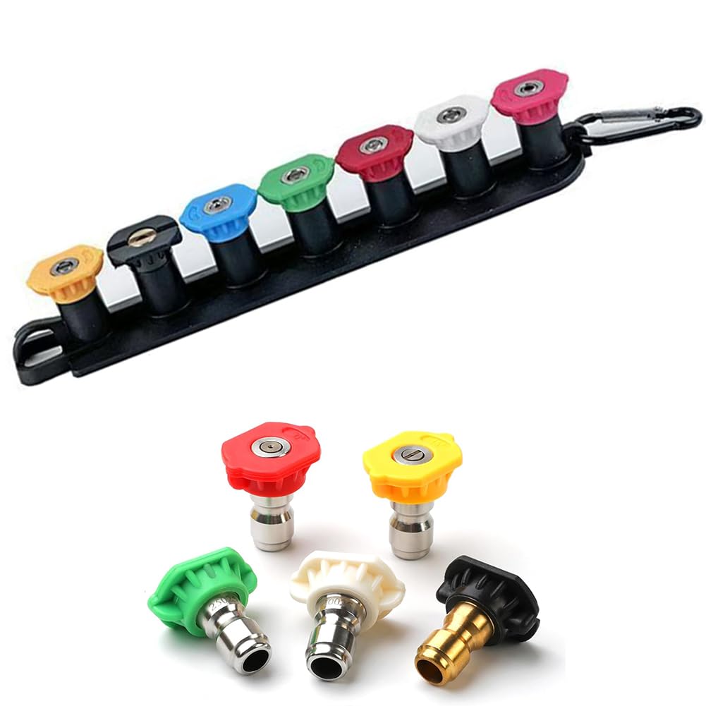 Spray Nozzle Tips, Pressure Washer Nozzle Set 0-65 Deg 1/4 in Quick Connect 4000 Psi Multicolor 1.0-2.0mm(Seven-Color Nozzle+Base,Hole Diameter 1.2mm(0.047in))