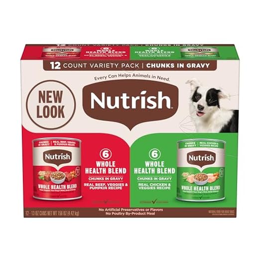 Nutrish Whole Health Blend Chunks in Gravy Variety Pack Wet Dog Food, 13 oz. Can, 12 Count (Rachael Ray)
