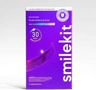 Smilekit 紫 ホワイトニングテープ V34 歯のホワイトニングストリップ スマイルキット 歯のホワイトニング 歯の汚れ治療 パープル 歯用ストリップ ディープクリーン 歯のツヤを高める 色補正 14枚入り