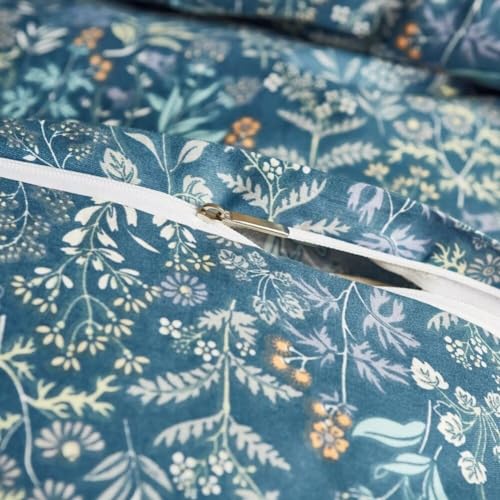 Image of MKXI Blue Duvet Cover Queen Yellow Flower Print Bedding Sets Chic Floral Comforter Cover Botanical Bedroom Collection Cotton 1 Duvet Cover with 2 Pillowcases