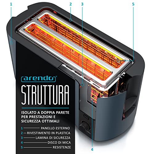 Arendo - Tostapane Moderno a 2 Fessure XXL - Scongela – Doppia Parete termoisolante - con Accessorio scalda Cornetto - 1500W - Vassoio raccogli briciole - Display con Tempo rimanente - Blu Admiral - immagine 3