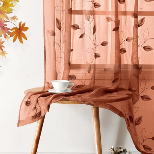HOMEIDEAS Fall Burnt Orange Sheer Curtains, 63