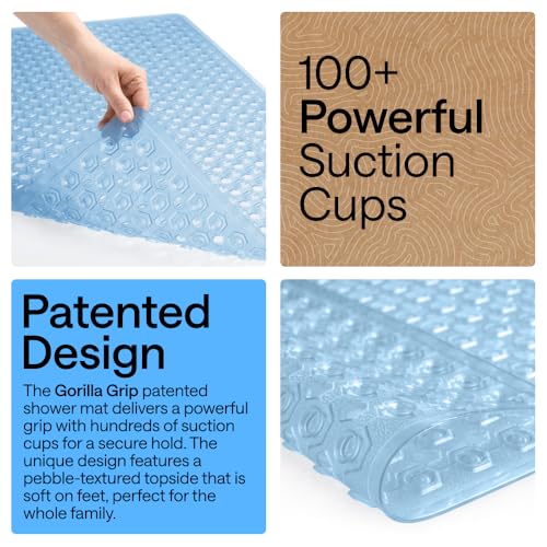 Image of GORILLA GRIP Patented Square Shower Stall Mat, Small Bathtub Floor Mats for Stand Up Showers with Suction Cups and Drainage Holes, Machine Washable, Soft on Feet, Bathroom Accessories 21x21 Inch, Blue