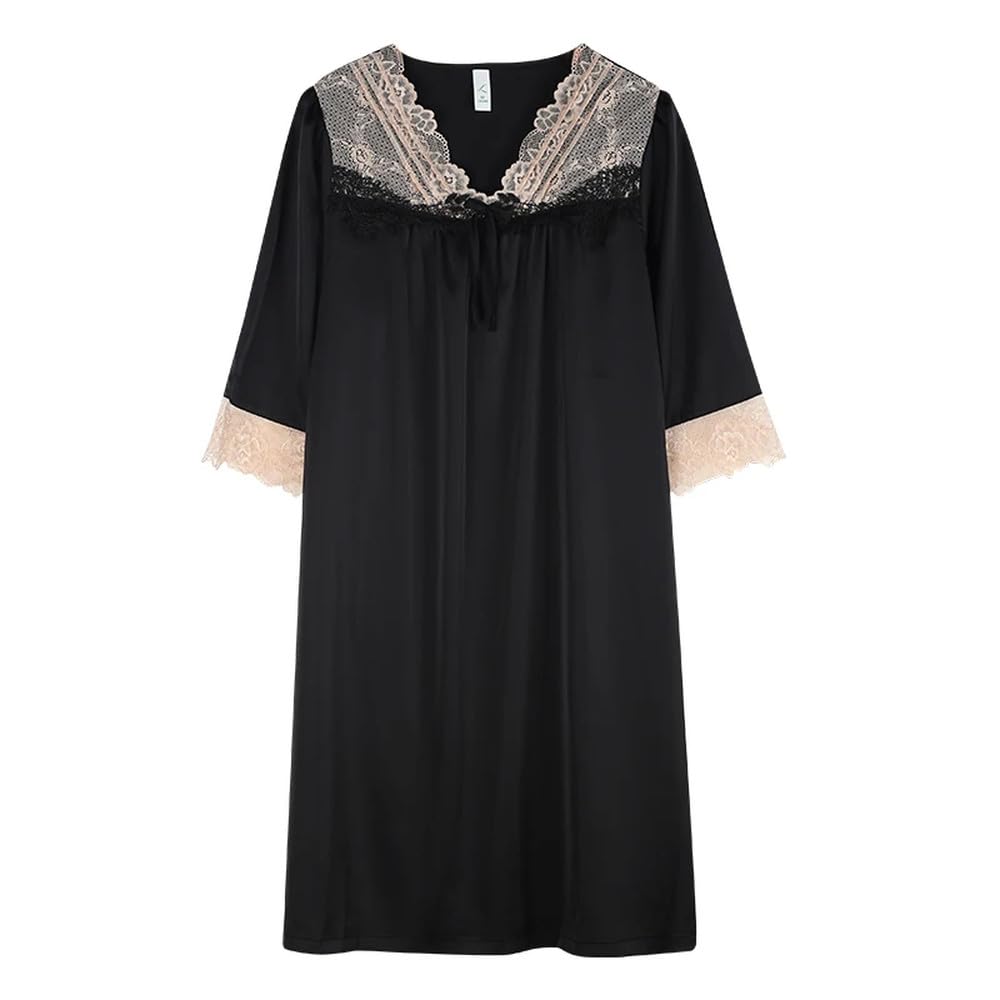 Camicia da Notte Donna - Camicie da Notte Lunghe Indumenti da Notte in Pizzo con Scollo A V Abito Estivo in Raso di Seta Femminile Camicia da Principessa A Mezza Manica Vestaglie da Donna
