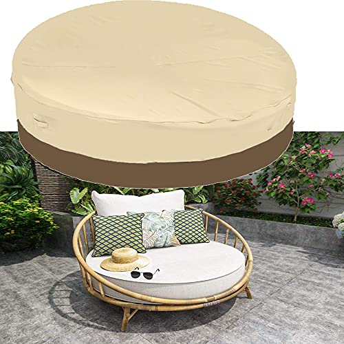 boyspringg Runder Tagesbettbezug 228,6 cm Durchmesser. x 83,8 cm Höhe, runder Baldachin, Tagesbett, Sofabezug mit Nahtband, leichte, wasserdichte Terrassenmöbel-Abdeckung (Beige) Cover