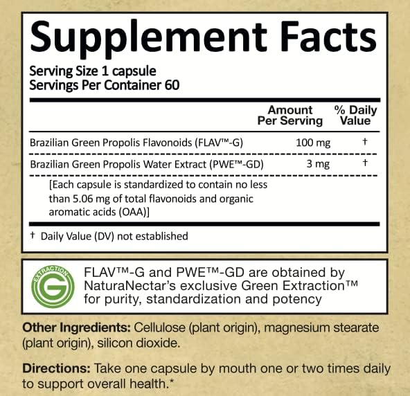 Miniatura 8 de NaturaNectar Paquete de propóleos de abeja natural, trío y propóleos verdes, para apoyo inmunológico, de memoria y enfoque* - 60 cápsulas por botella