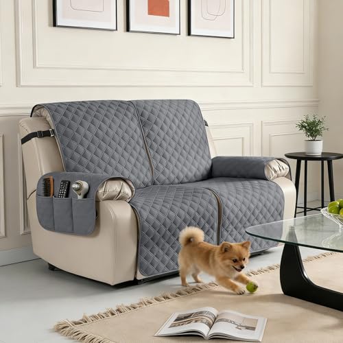 Image of TAOCOCO Recliner Covers,2 Seater Recliner Slipcovers,Waterproof Recliner Sofa Protector,Armchair Covers with Pockets,Non Slip Reclining Sofa Covers,Arm Chair Covers for Pets /Dogs /Kids(Dark Grey)