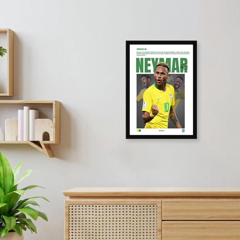 Image of CodersParadise Neymer JR Brazil Football Poster Frame | Premium A4 Framed Wall Art for Bedroom, Office & Gaming Setup | Iconic No.10 Soccer Tribute Decor for Fans & Collectors