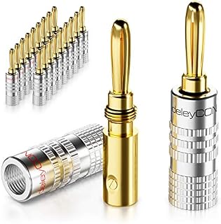 deleyCON 20x Banana Connectors Set Gold-Plated Screwable for Speaker Cables from 0.75mm - 4mm & e.g. HiFi Receivers